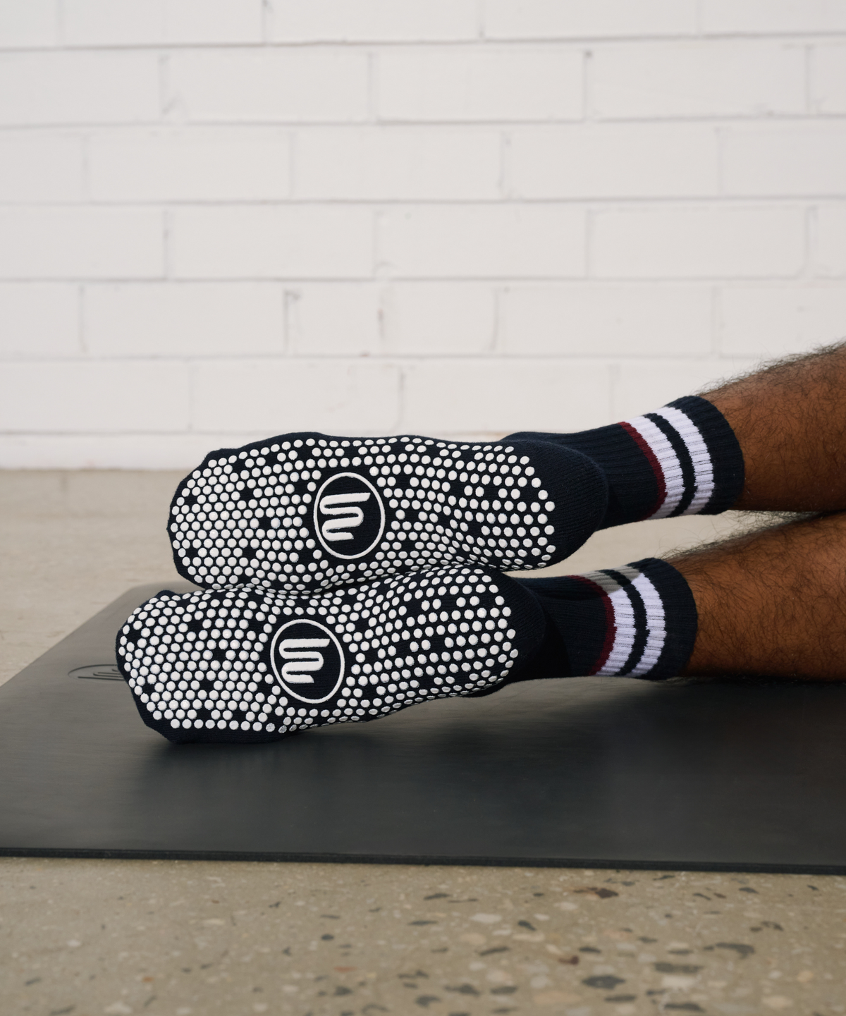 Men's Crew Non Slip Grip Socks - Nautical Stripes.