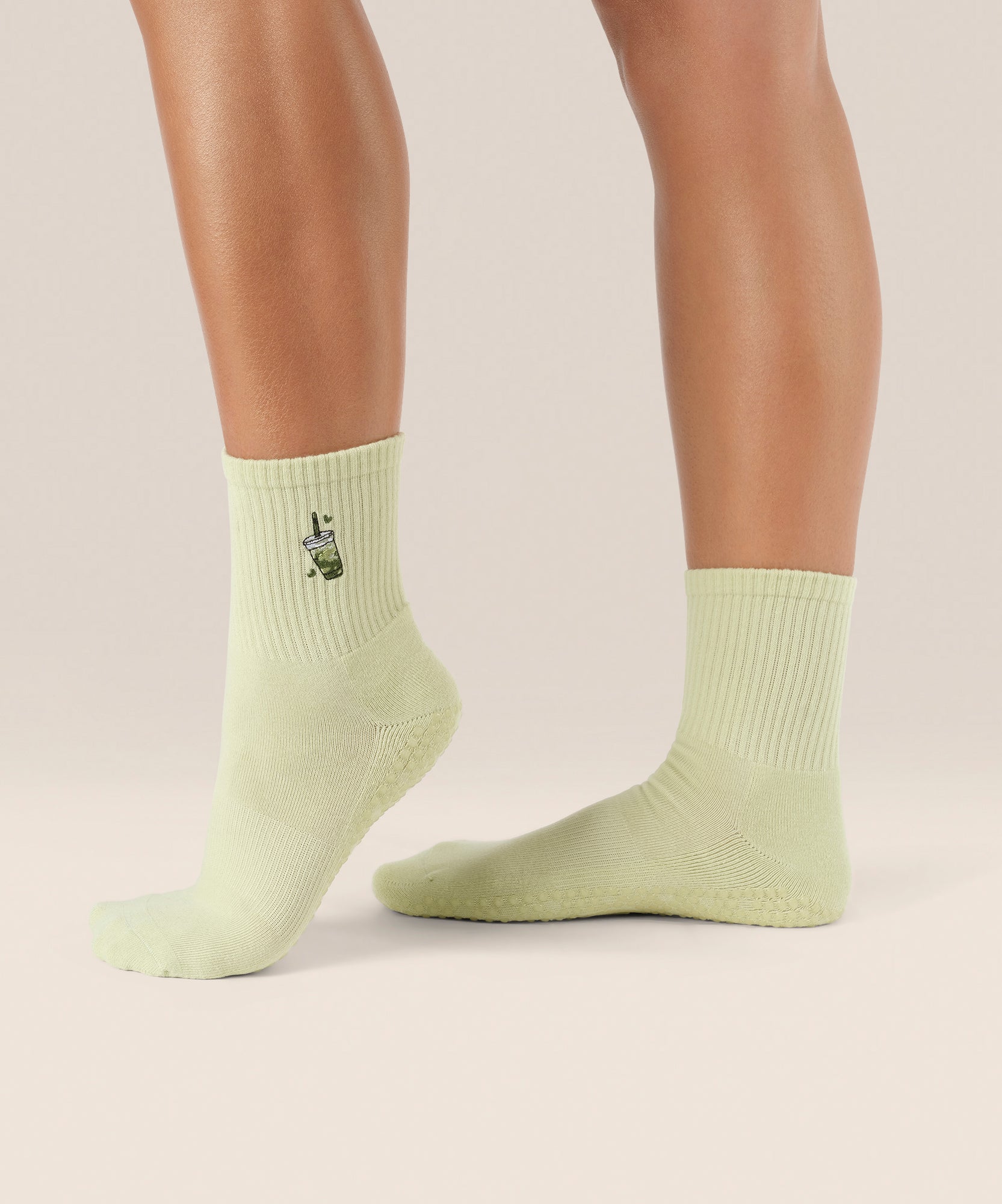 Crew Non Slip Grip Socks - Matcha Lover
