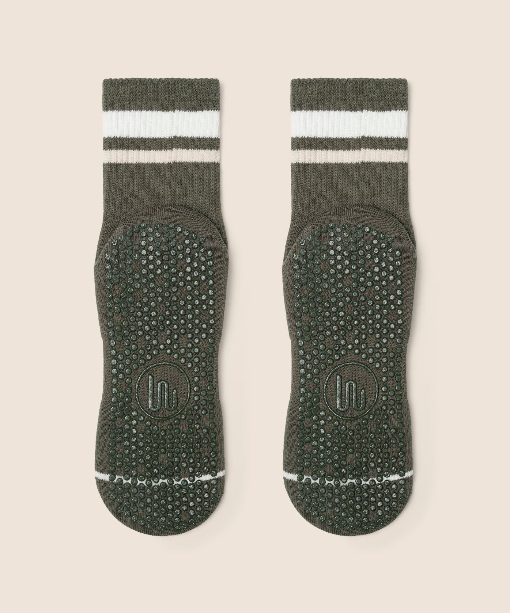 Crew Non Slip Grip Socks - Varsity Stripe Khaki