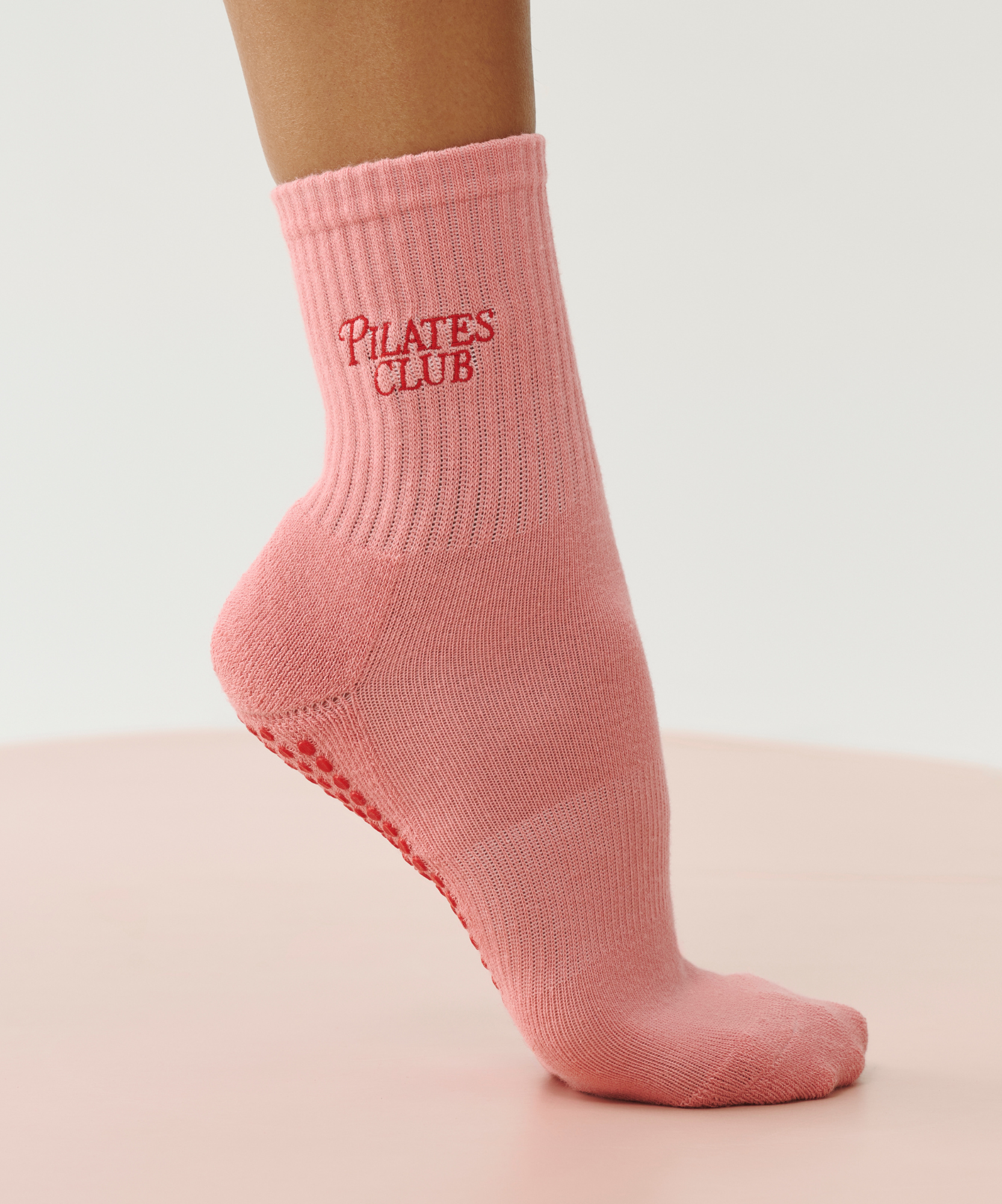 Crew Non Slip Grip Socks - Pilates Club Rose