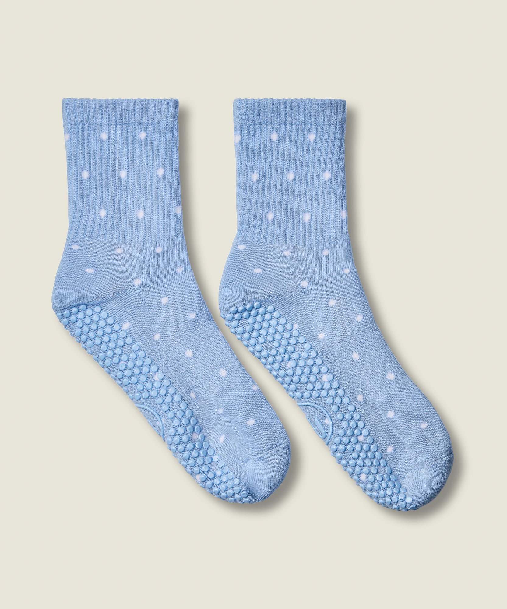 Crew Non Slip Grip Socks - Powder Blue Polka Dots
