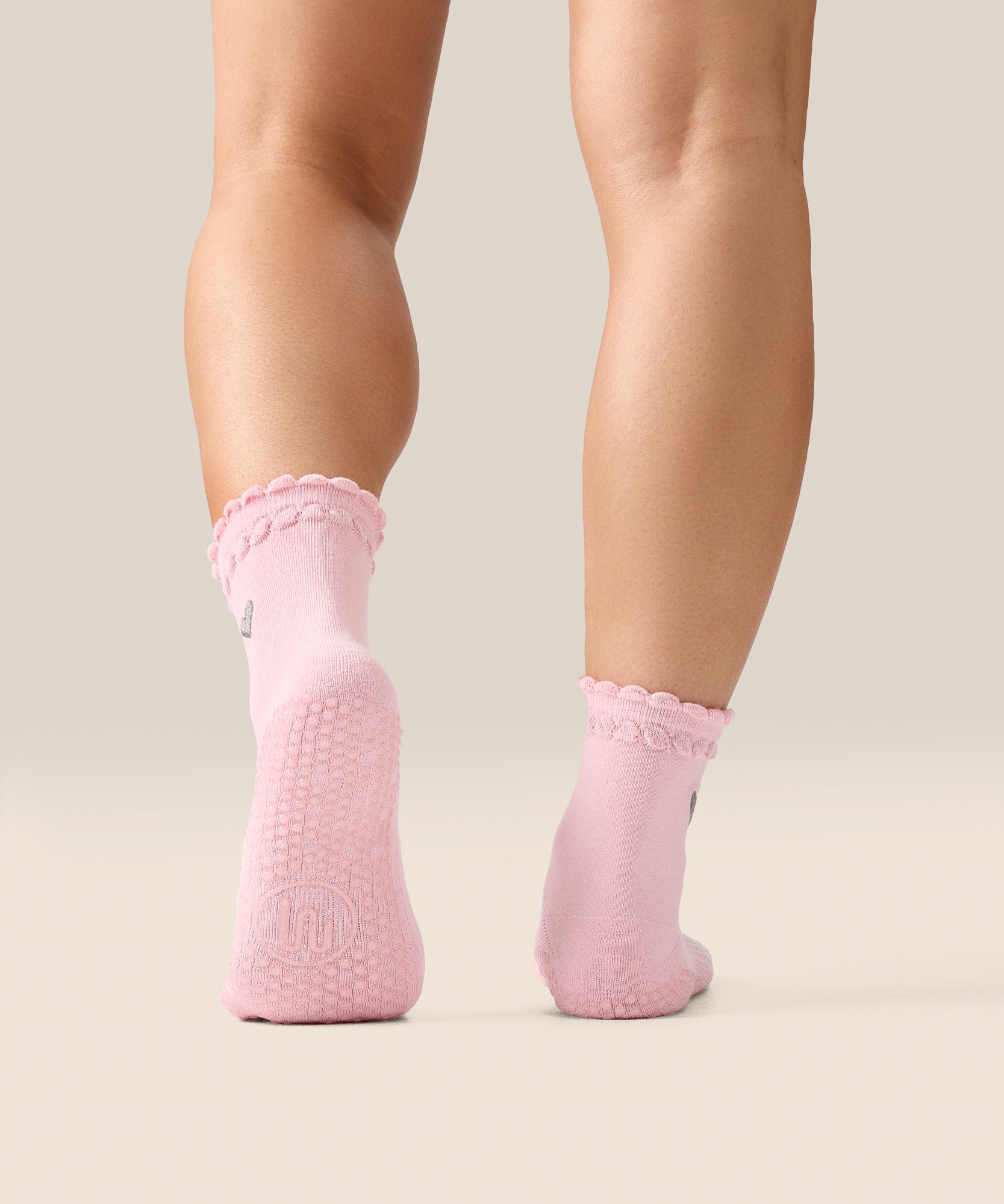 Crew Non Slip Grip Socks - Heart Ruffle Pink