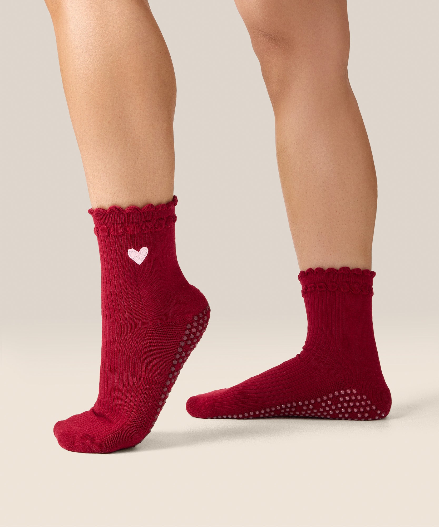 Crew Grip Socks - Heart Ruffle Burgundy