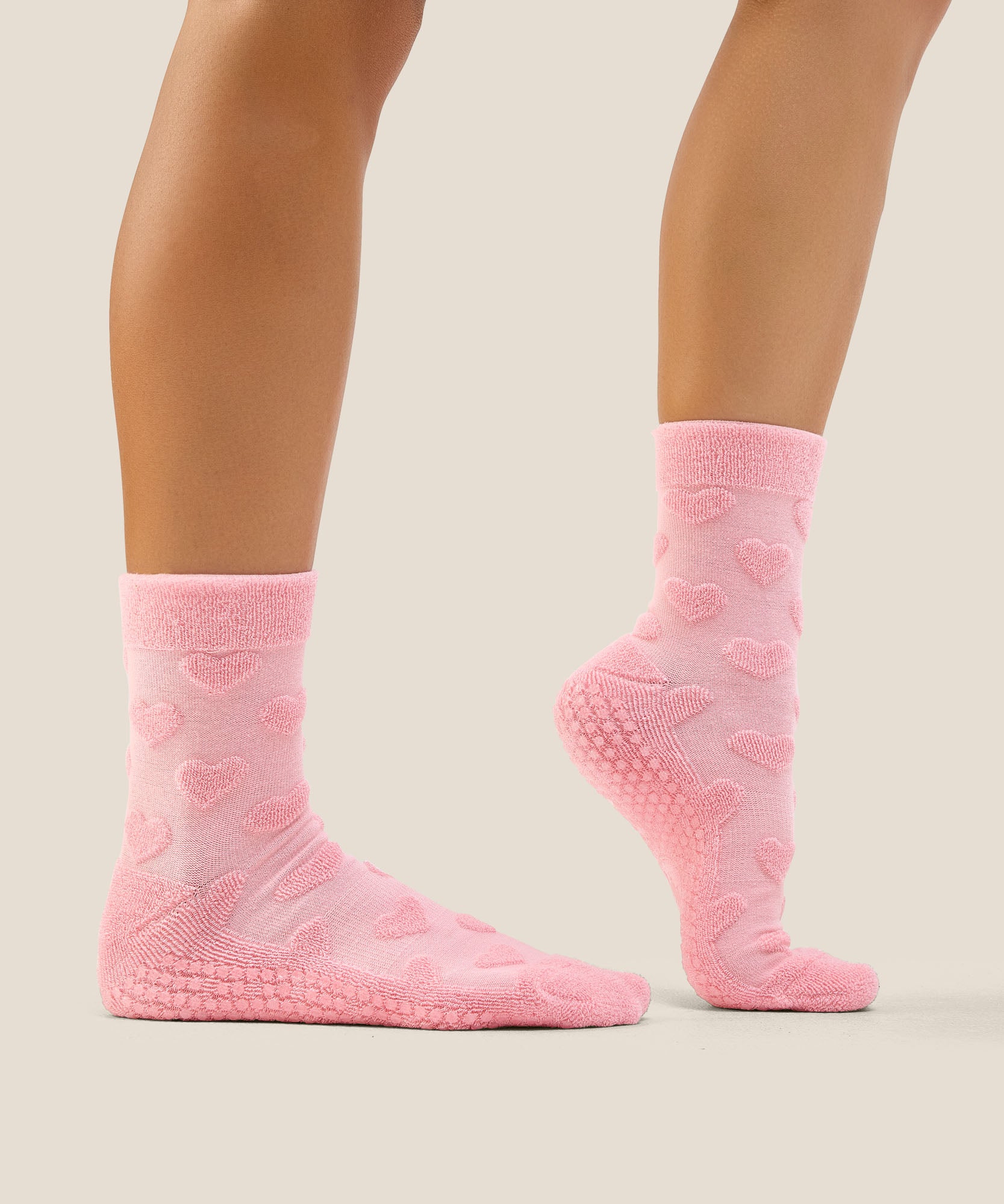 Crew Grip Socks - Terry Heart Pink