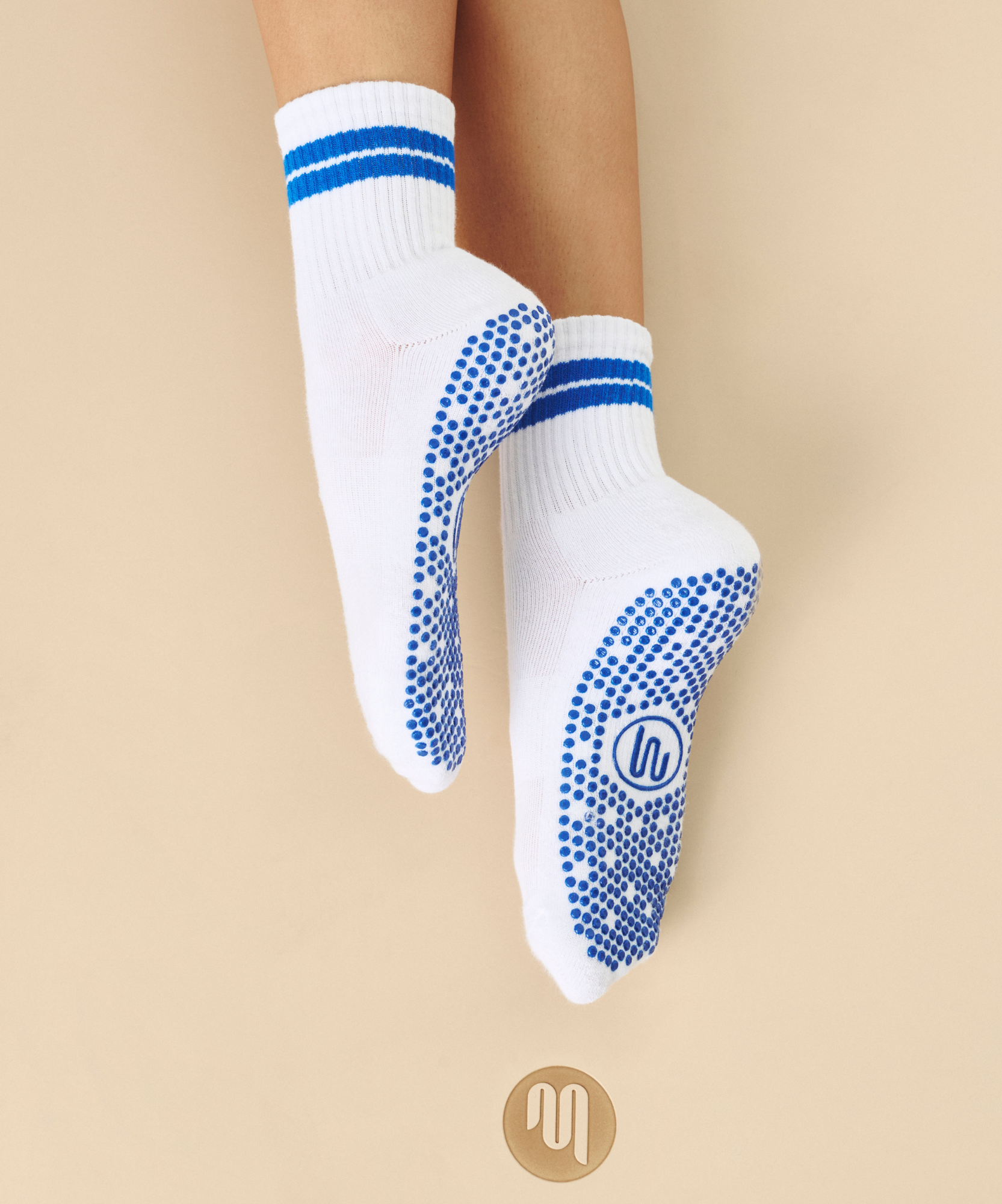 Crew Non Slip Grip Socks - Cobalt Stripe