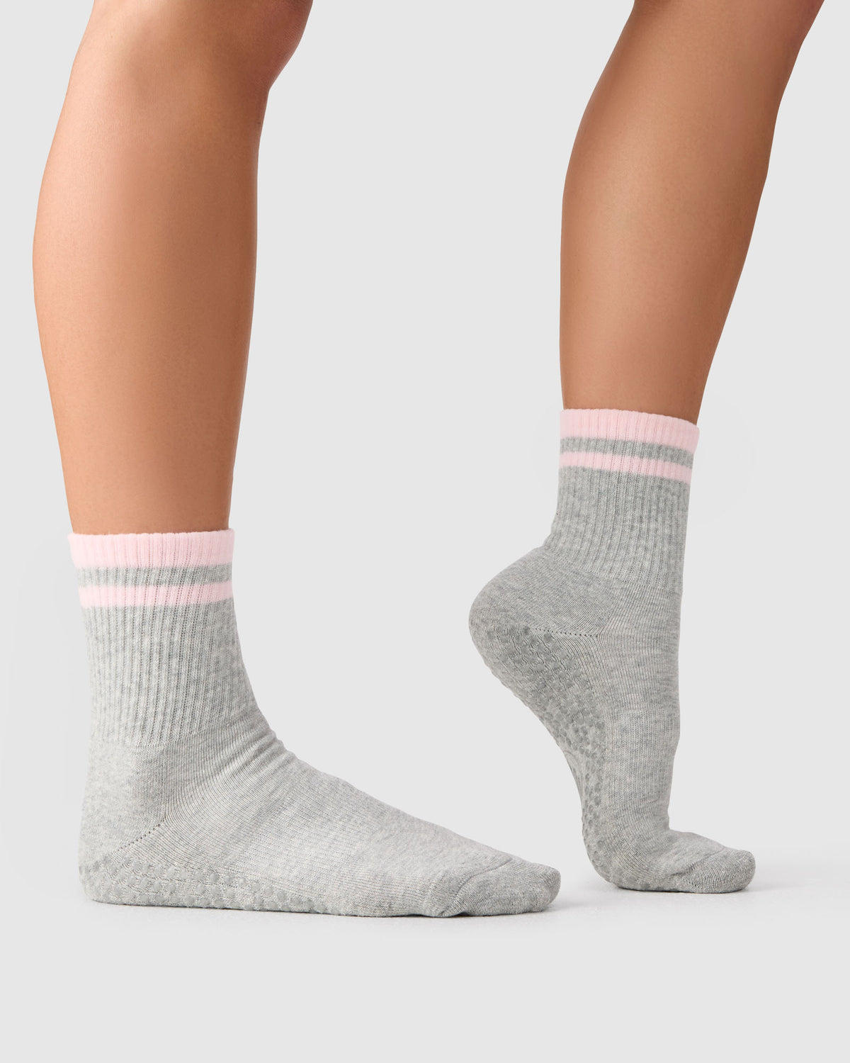 Crew Grip Socks - Retro Stripe Grey Marle & Sweet Pink