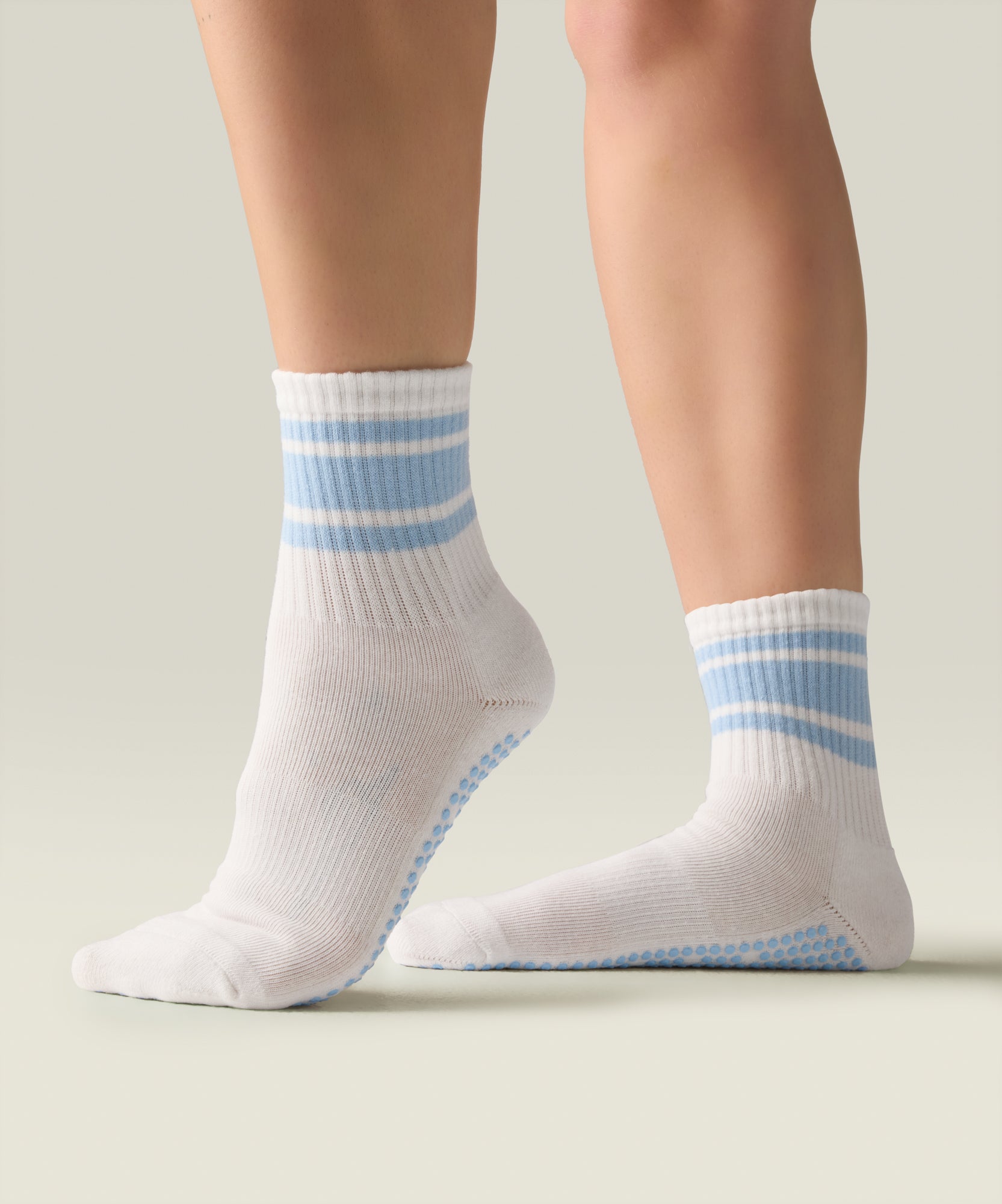 Crew Non Slip Grip Socks - Ivory Blue Stripe