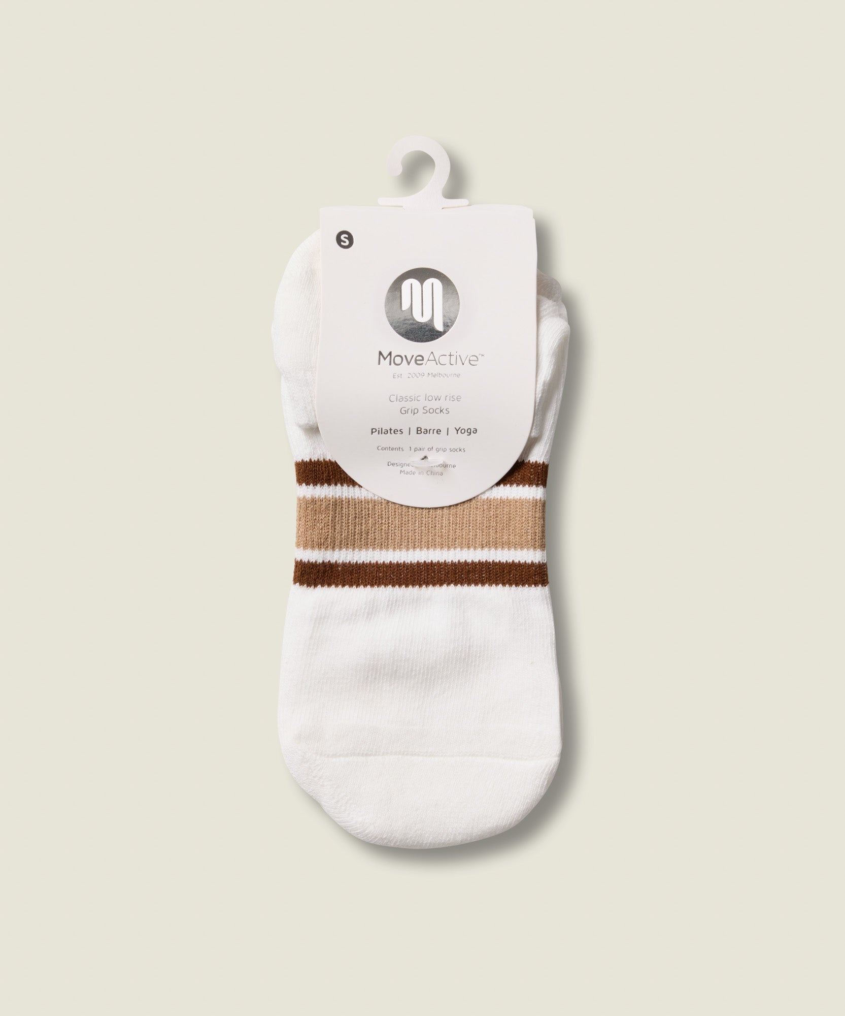 Classic Low Rise Grip Socks - Ivory Brown Stripe