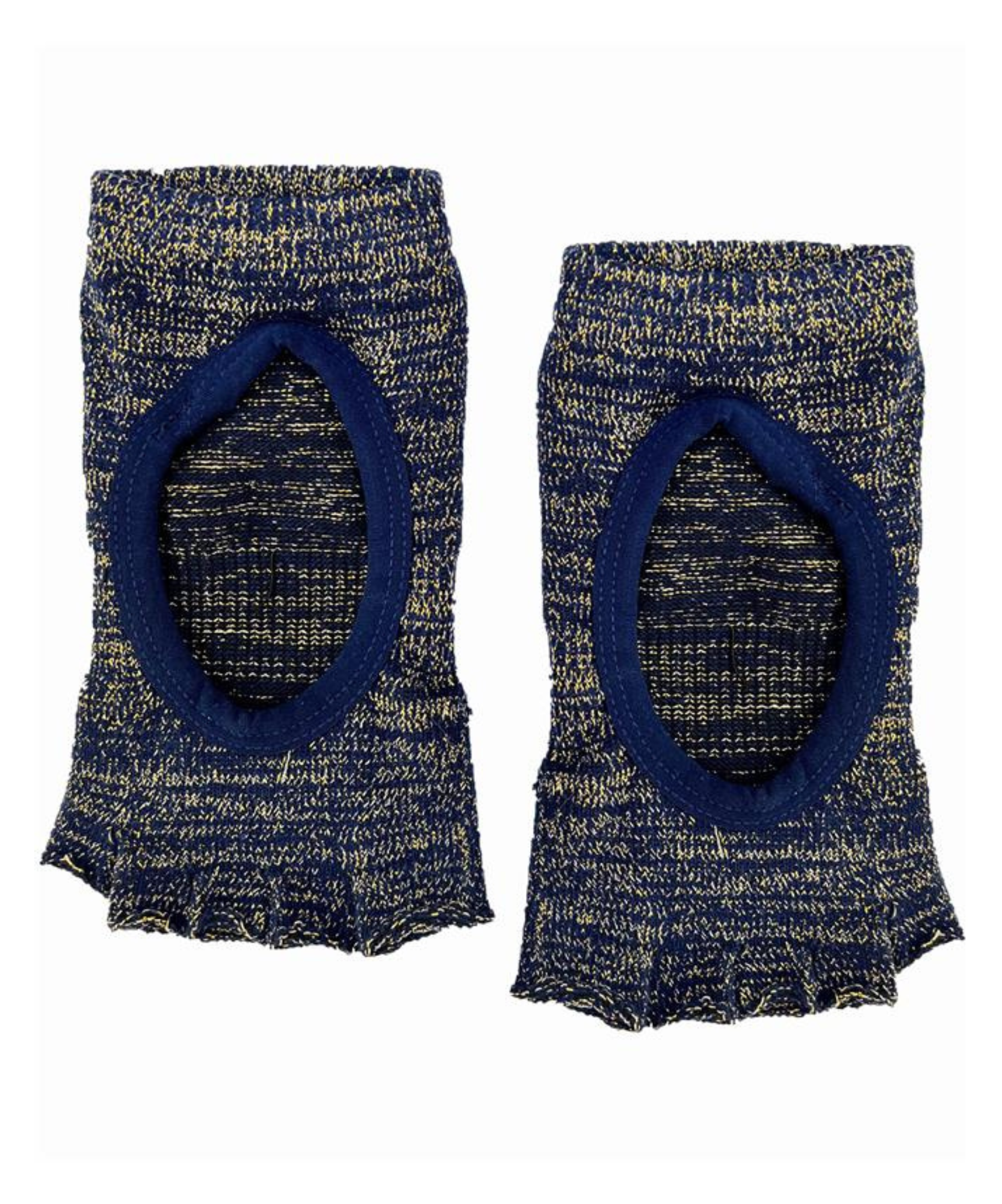 Toeless Non Slip Grip Socks in Navy and Gold for Yoga and Pilates