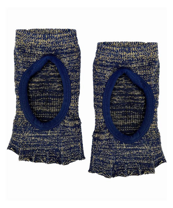 Toeless Non Slip Grip Socks in Navy and Gold for Yoga and Pilates 