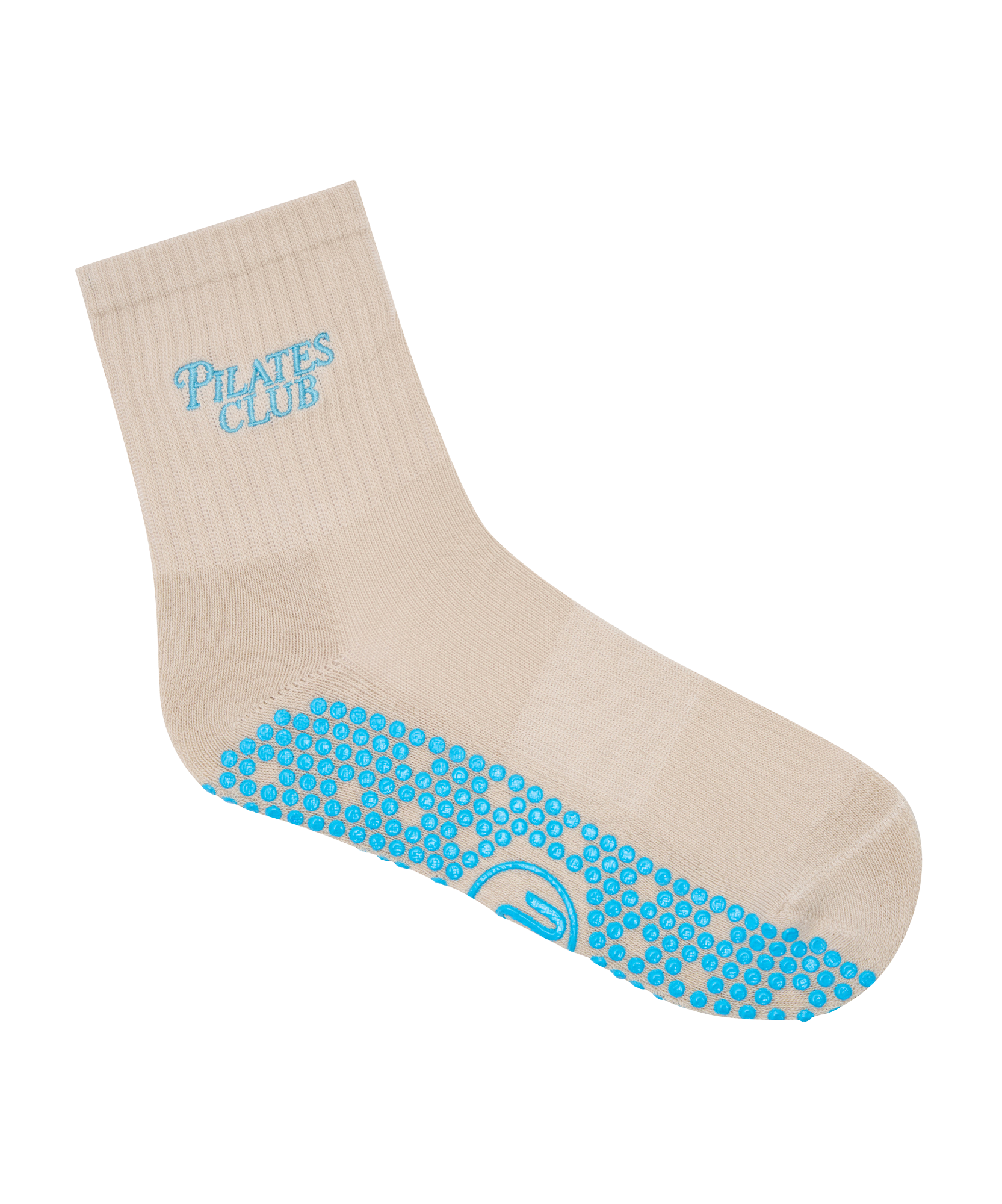 Crew Non Slip Grip Socks - Pilates Club Stone