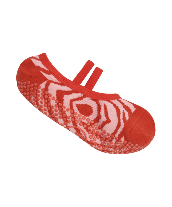 Ballet non slip grip socks in burnt orange zebra pattern for women