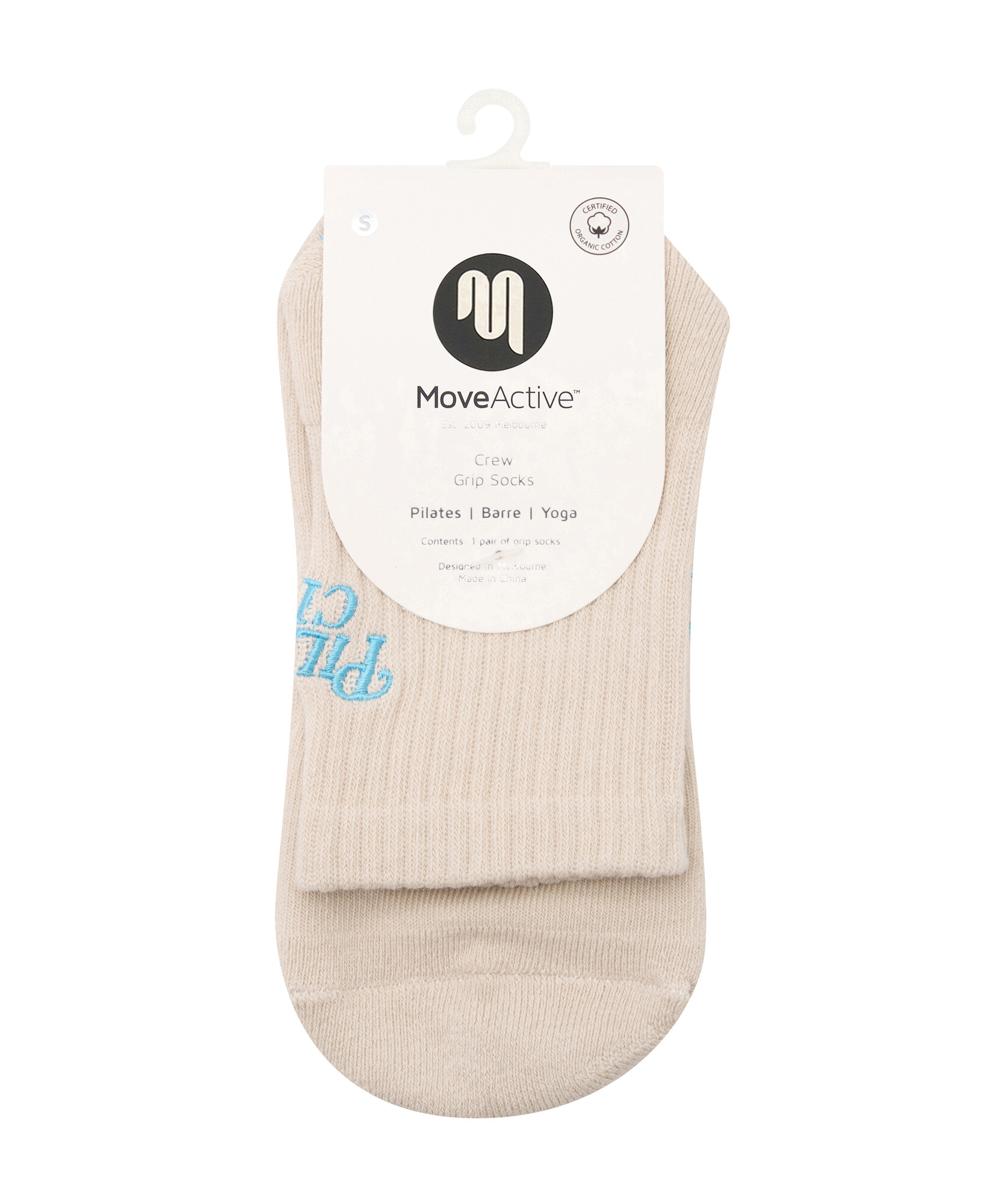 Crew Non Slip Grip Socks - Pilates Club Stone