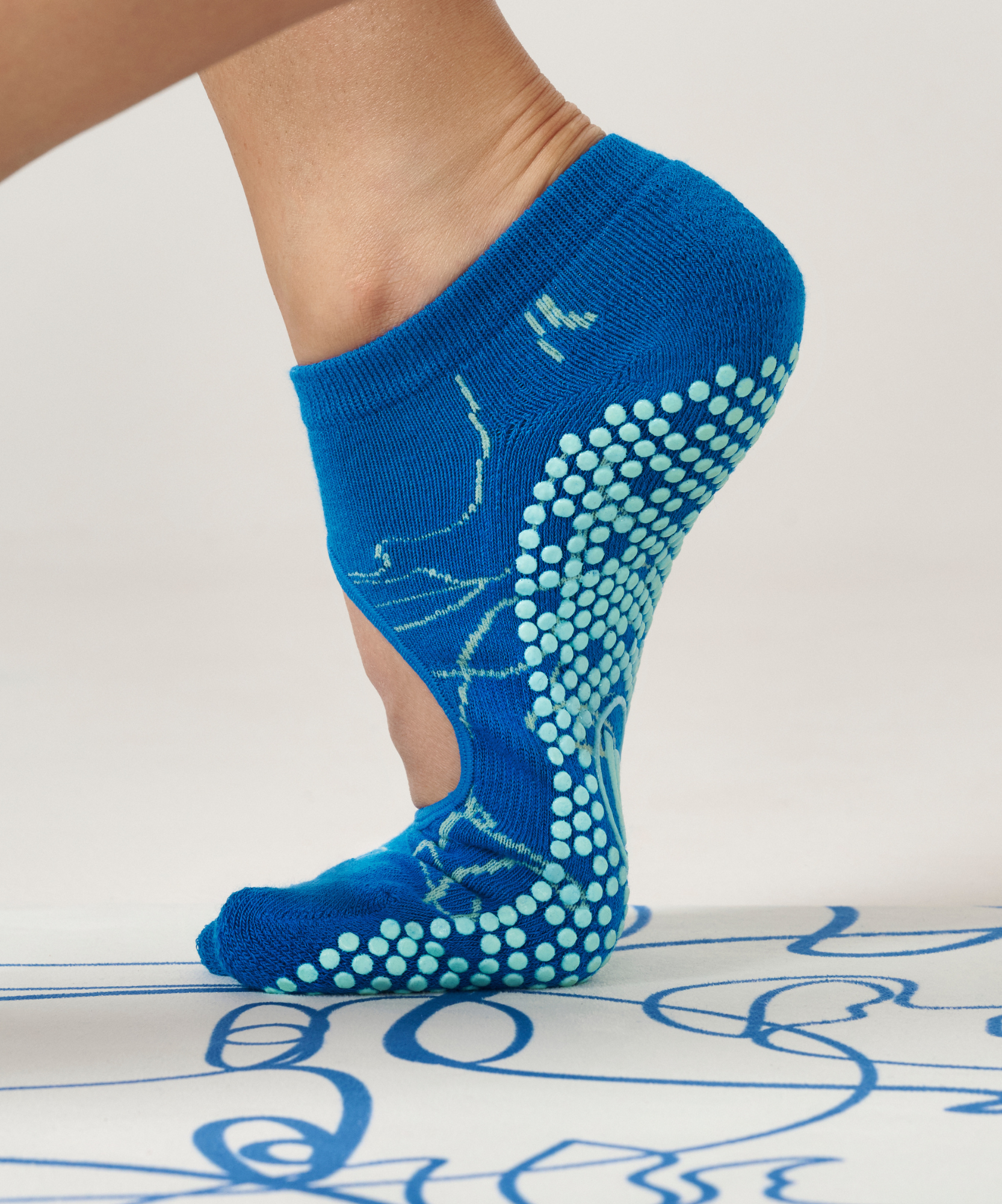 Slide On Non Slip Grip Socks - Azure Abstract.