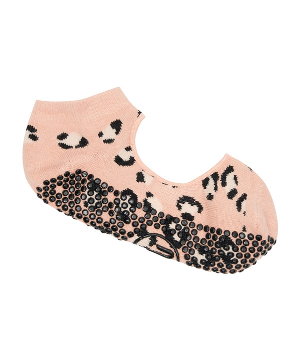 Slide On Non Slip Grip Socks in Peach Cheetah Print for Women