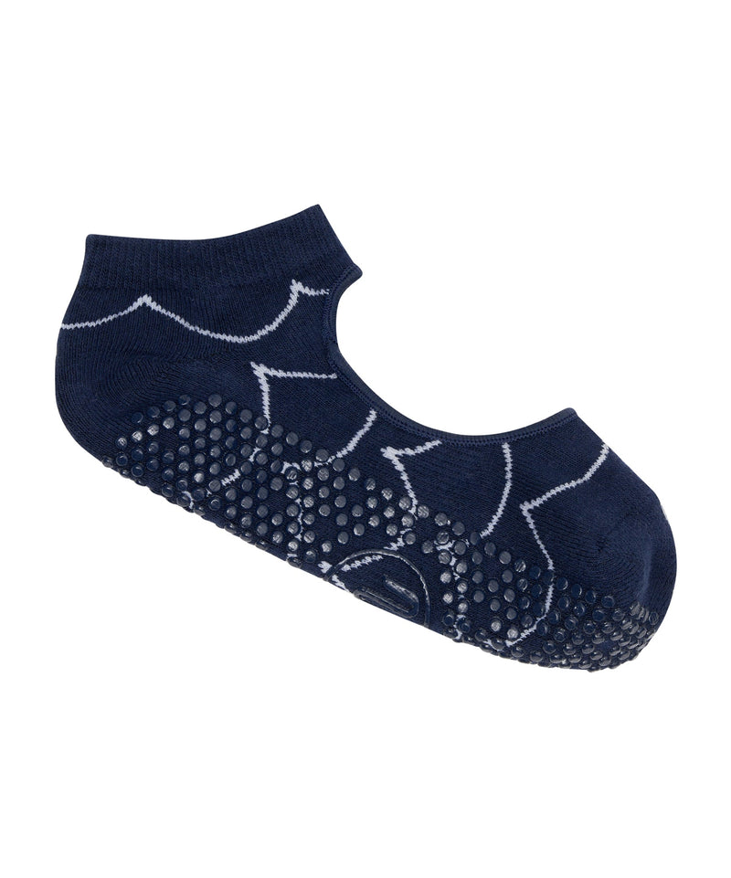 Slide On Non Slip Grip Socks in Scallop Navy, ideal for yoga and Pilates