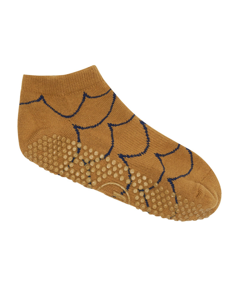 Comfortable and stylish low rise grip socks in scallop mustard color