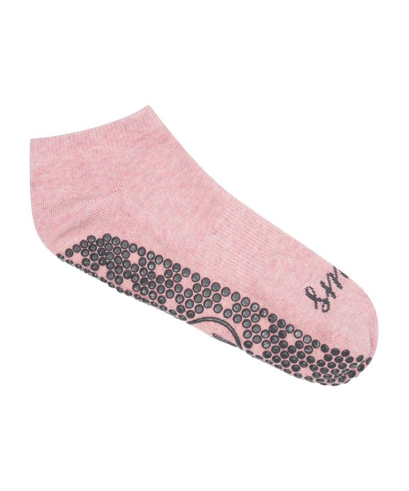 Stylish low rise grip socks in Smile Pink Marle for yoga and pilates