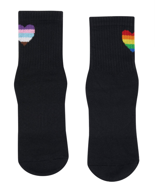 Crew Non Slip Grip Socks with Rainbow Heart Design for Women