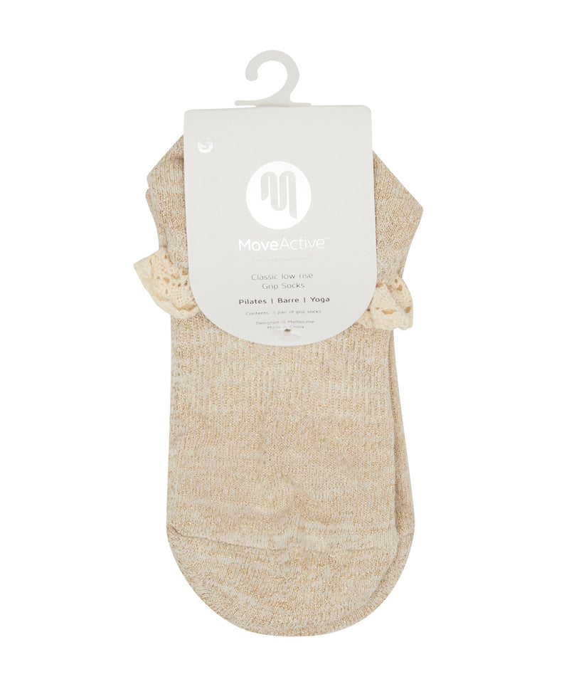Classic Low Rise Grip Socks in Boho Ruffle Sand, designed for ultimate stability and support