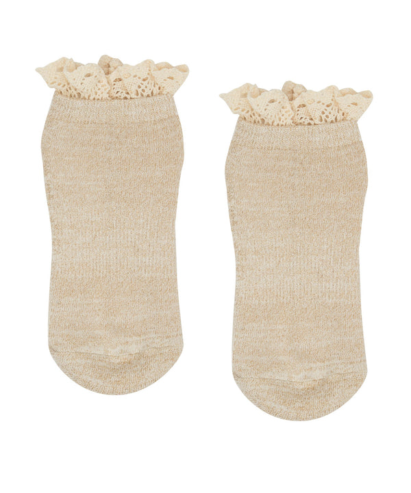 Classic Low Rise Grip Socks in Boho Ruffle Sand, providing stylish comfort