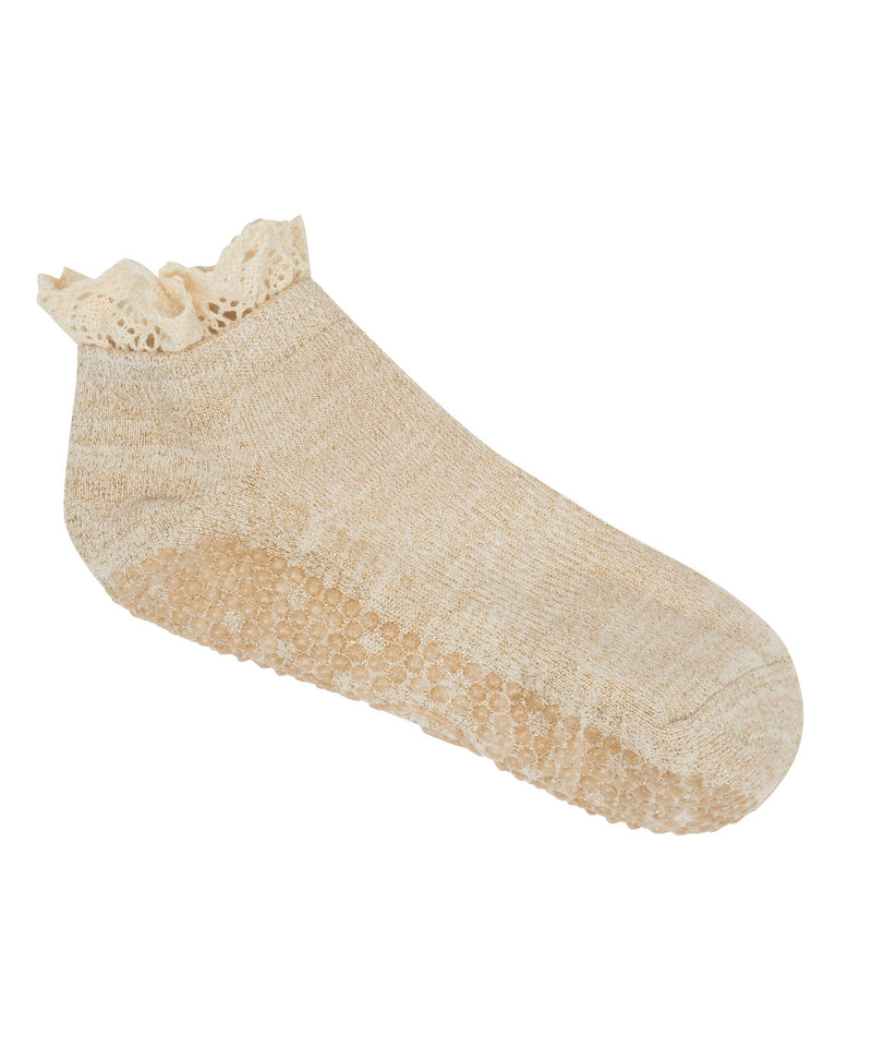 Classic Low Rise Grip Socks in Boho Ruffle Sand, perfect for yoga and pilates