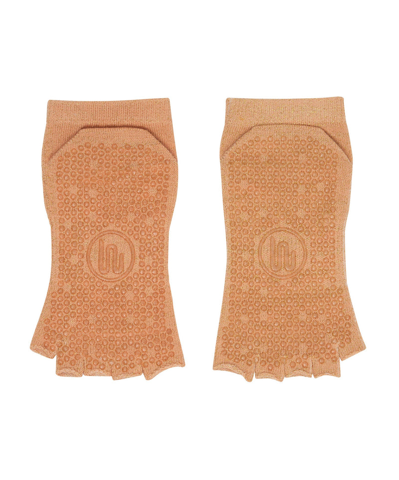  High-quality toeless non slip grip socks with sparkly peach design
