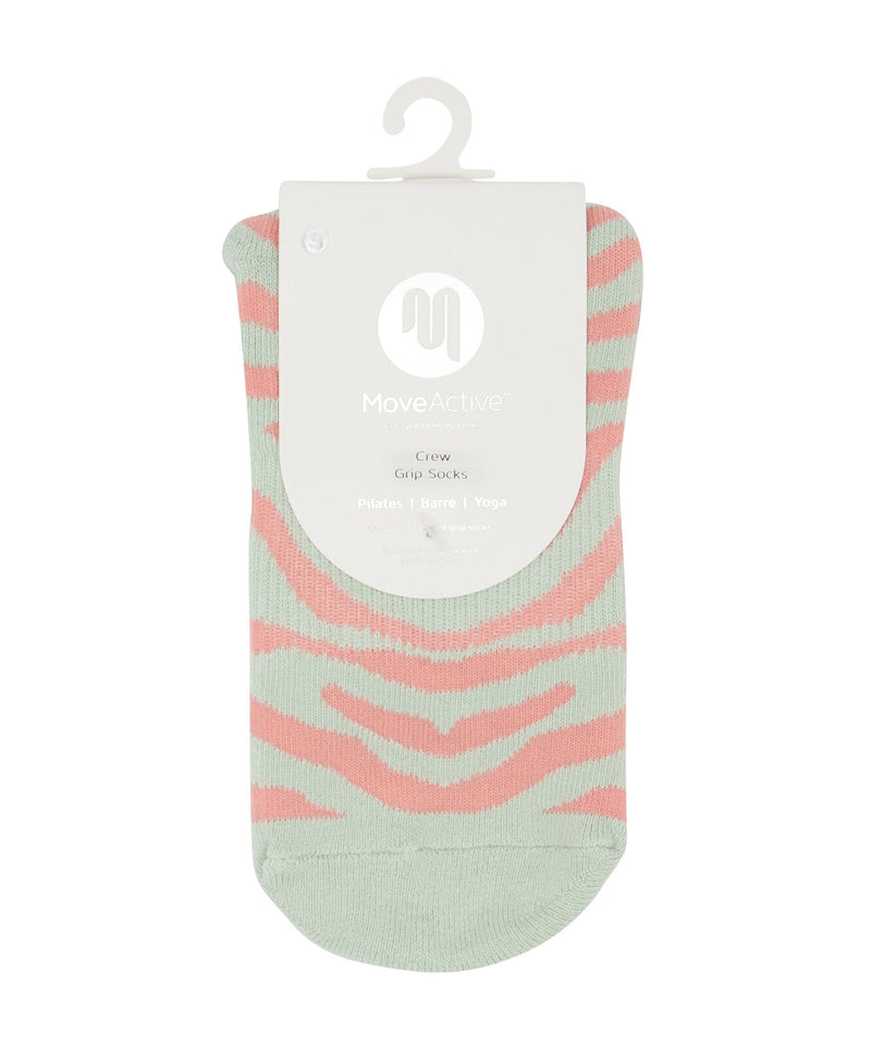Stylish pastel zebra socks with non-slip grip, perfect for home workouts