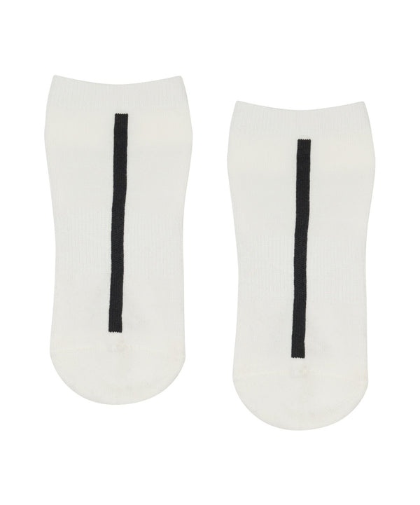 Classic Low Rise Grip Socks in Ivory Stripe for Pilates and Yoga