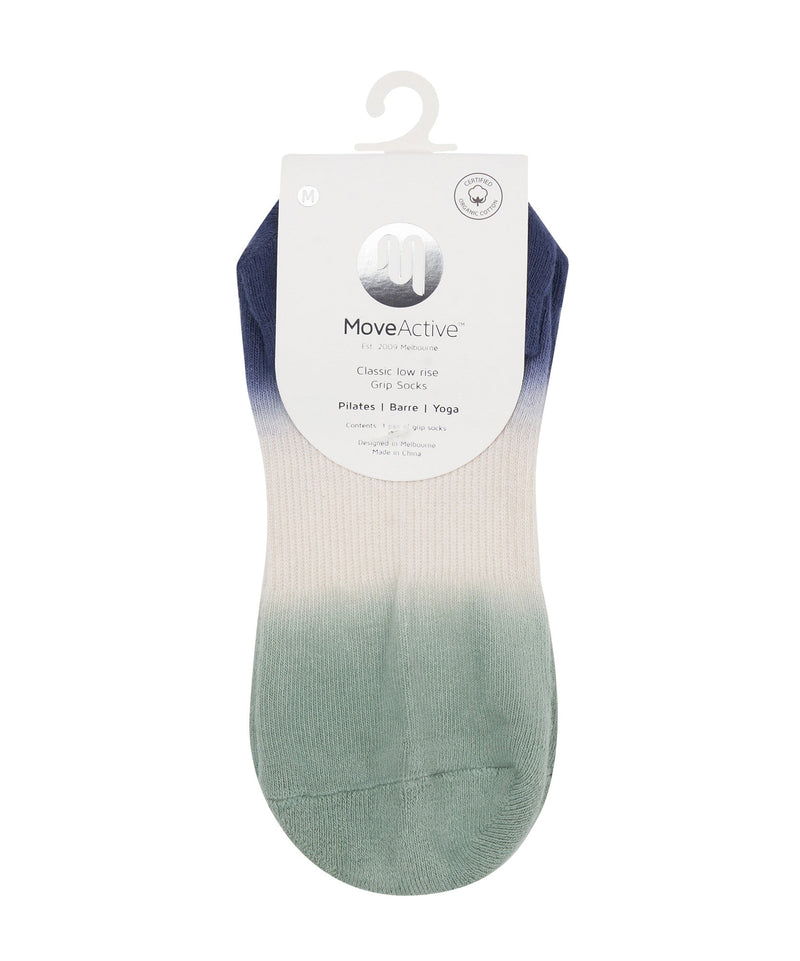 Pair of Classic Low Rise Grip Socks in Orbit Ombré pattern, perfect for yoga and pilates workouts