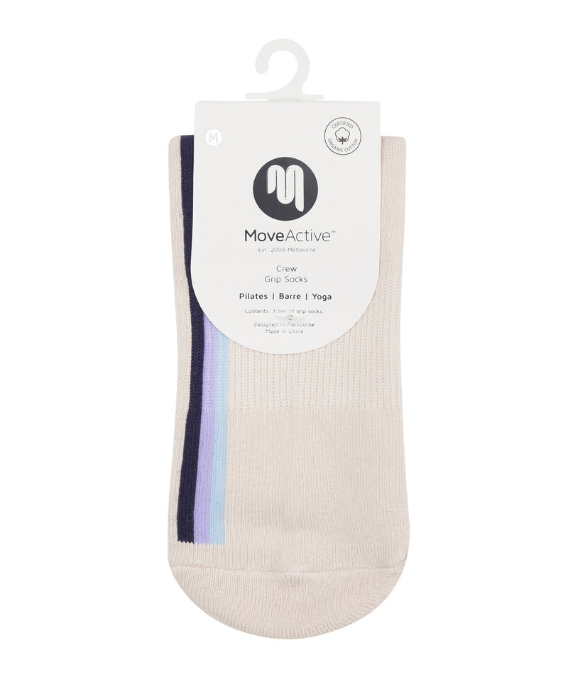 High-quality Crew Non Slip Grip Socks featuring a trendy striped pattern in milky white colorway