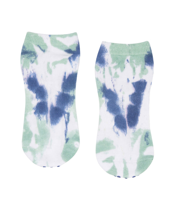 Colorful tie-dye low rise grip socks perfect for yoga and pilates