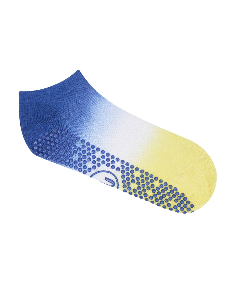 Stylish and comfortable indigo lime ombré grip socks for active lifestyle
