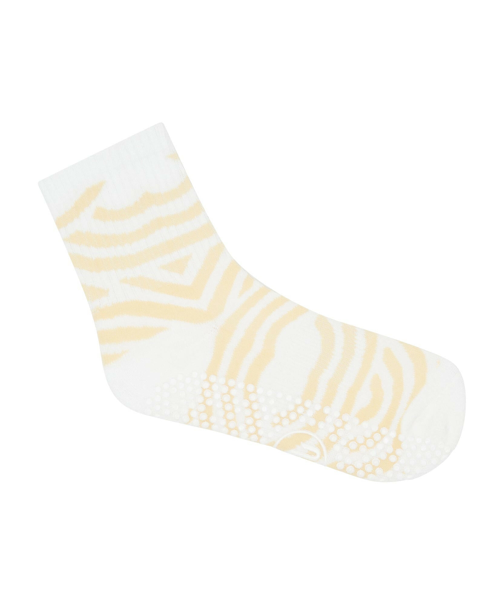 Crew length non slip socks with a stylish seashell swirl pattern