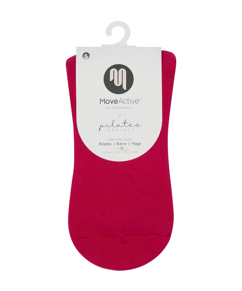 Enhance your performance with these fuchsia striped crew grip socks