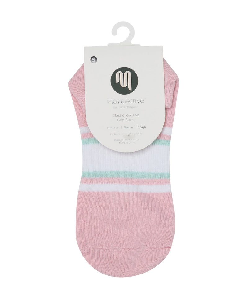 Women's low rise grip socks in a fun and vibrant design