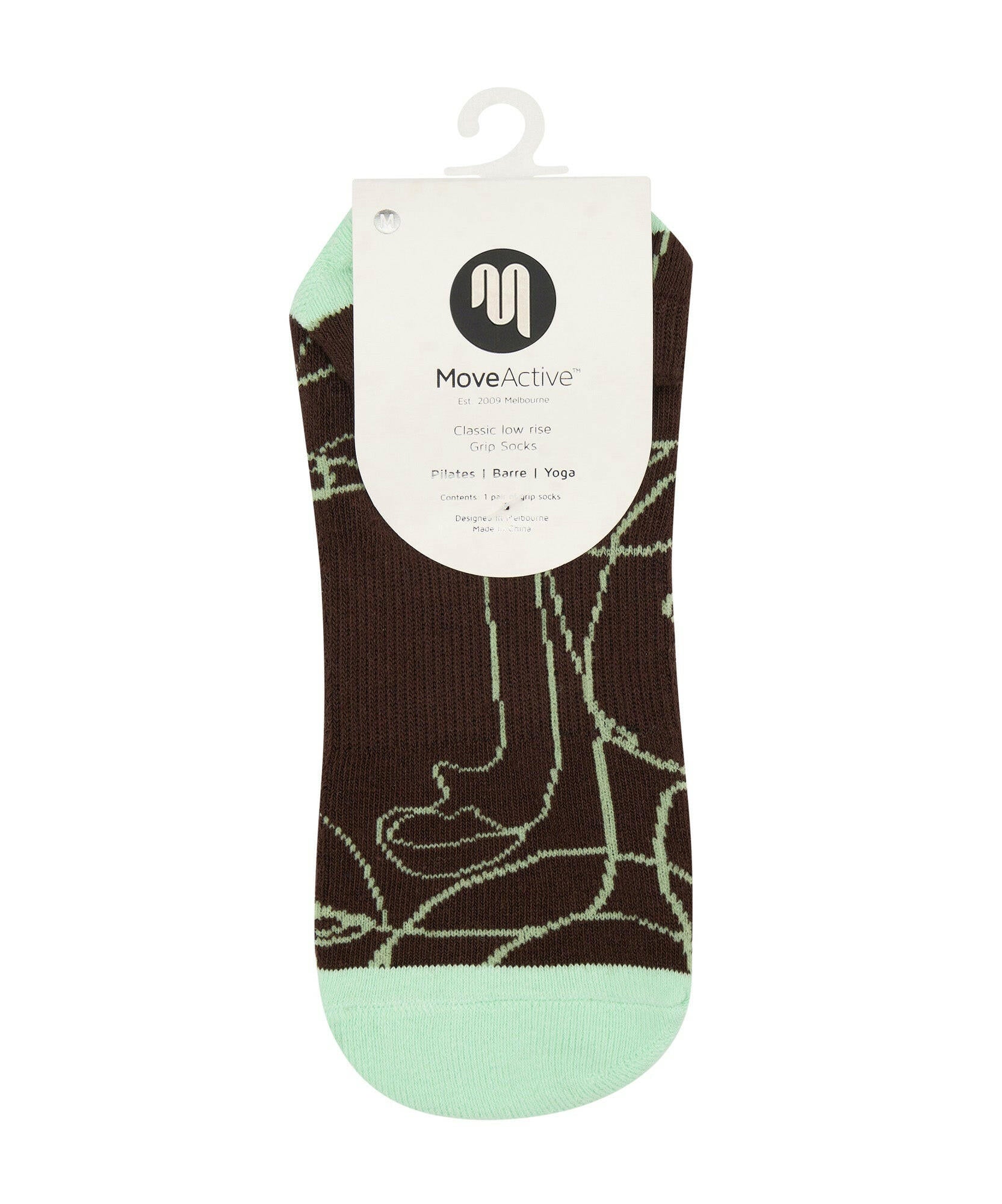 Classic Low Rise Grip Socks - Mocha Abstract.