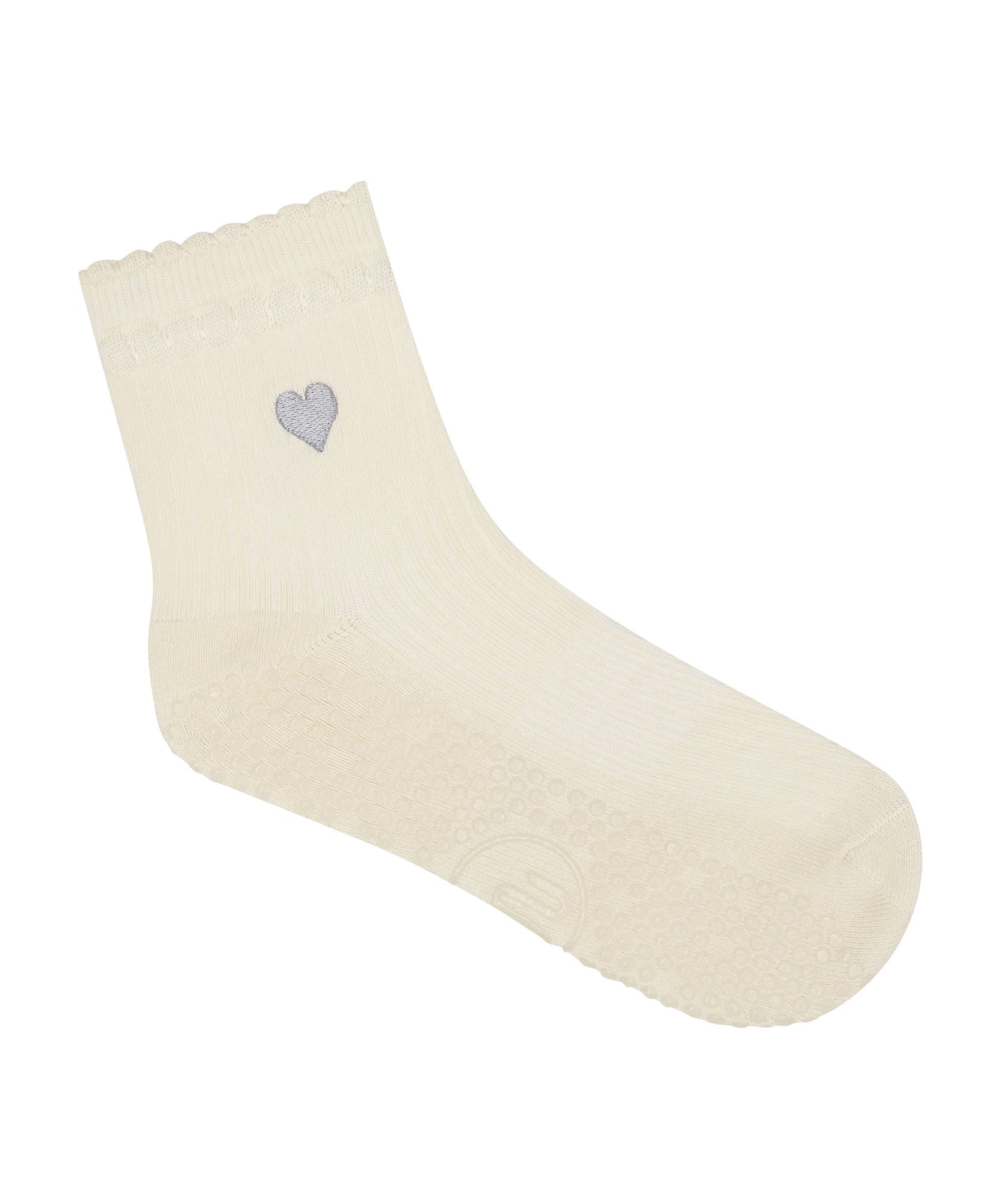 Crew Non Slip Grip Socks - Heart Ruffle Oat