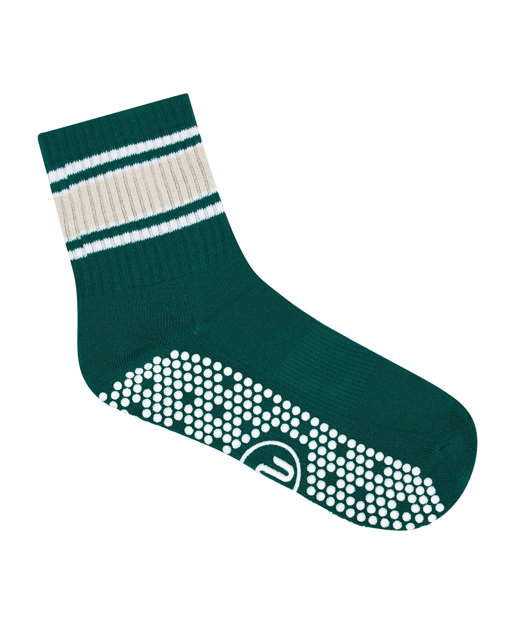 Crew Non Slip Grip Socks - Emerald Oat Stripe
