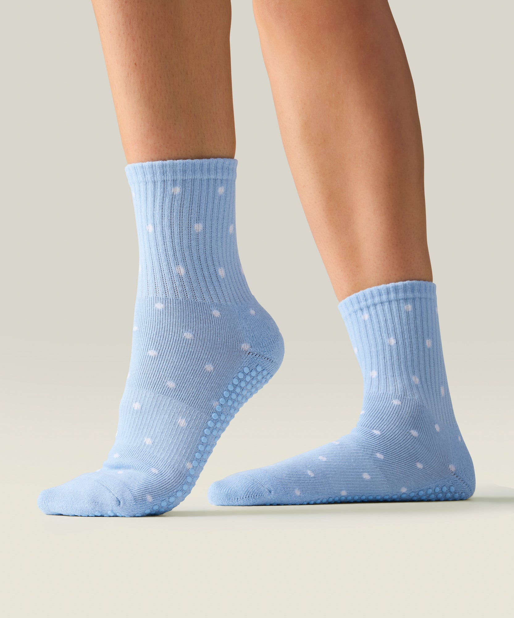 Crew Non Slip Grip Socks - Powder Blue Polka Dots