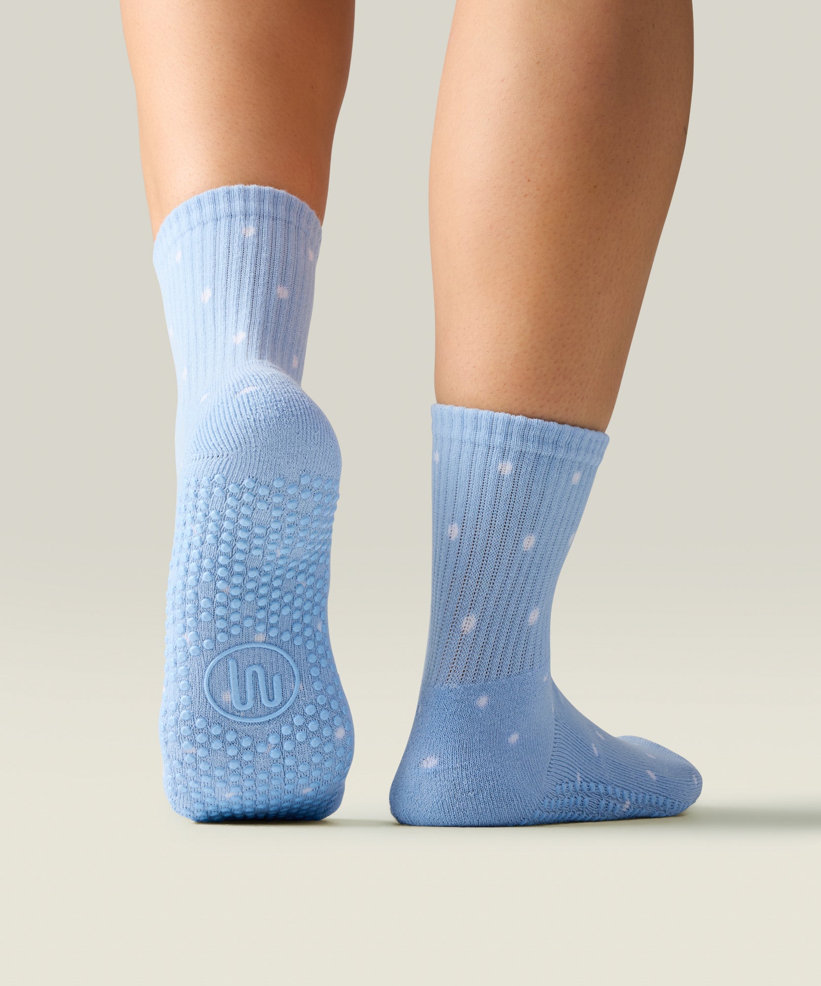 Crew Non Slip Grip Socks - Powder Blue Polka Dots