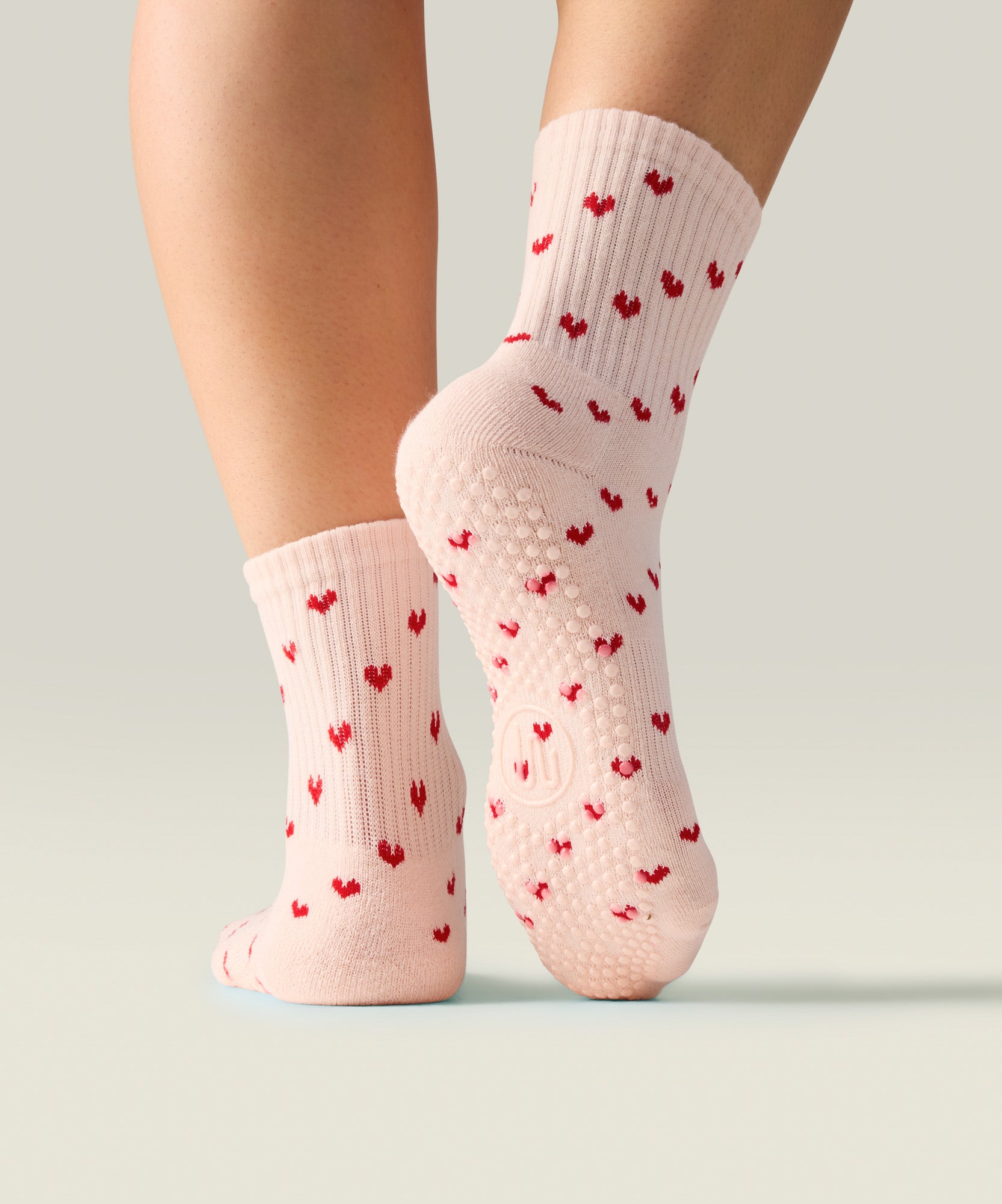 Crew Non Slip Grip Socks - Pink Hearts
