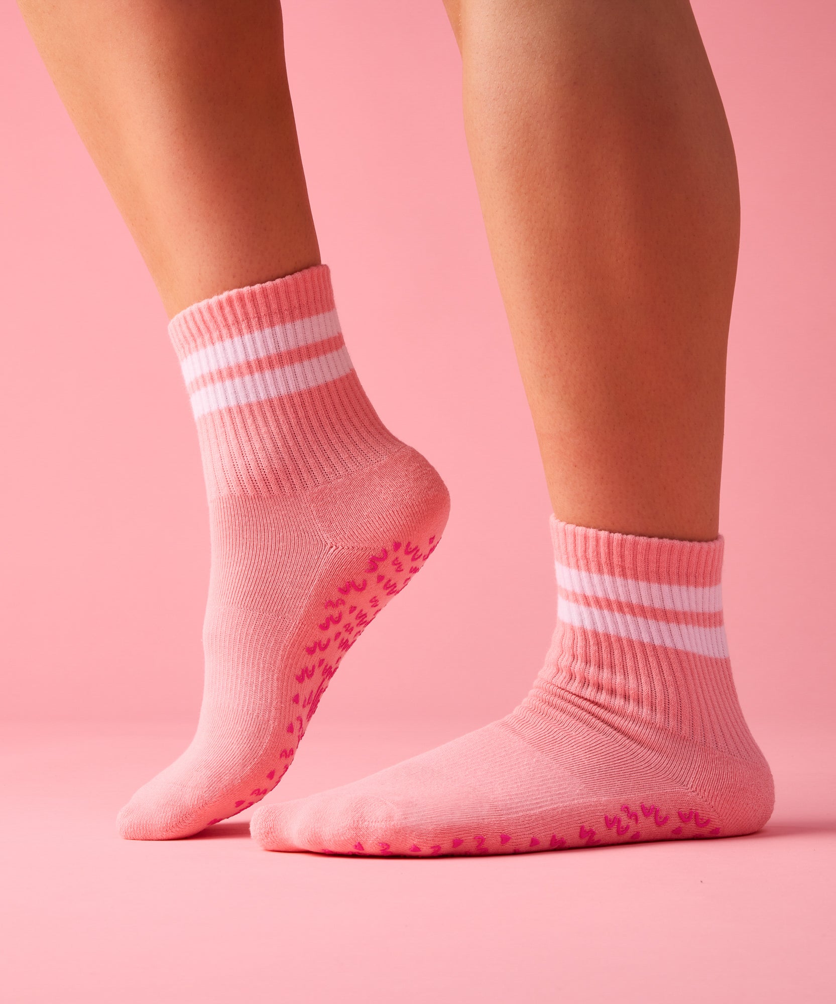 Crew Non Slip Grip Socks - Rose Stripe