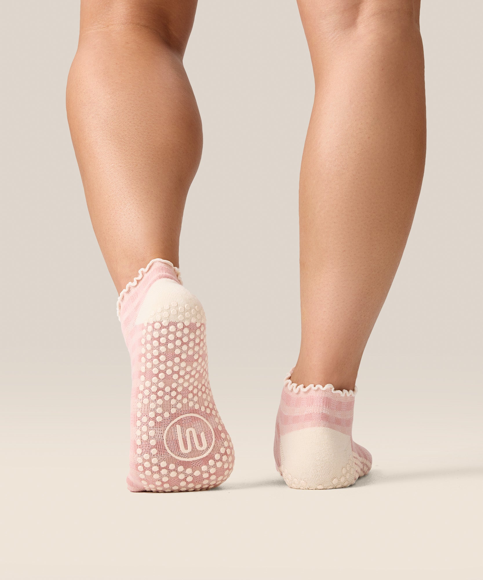 Low Rise Grip Socks - Gingham Frill Rose