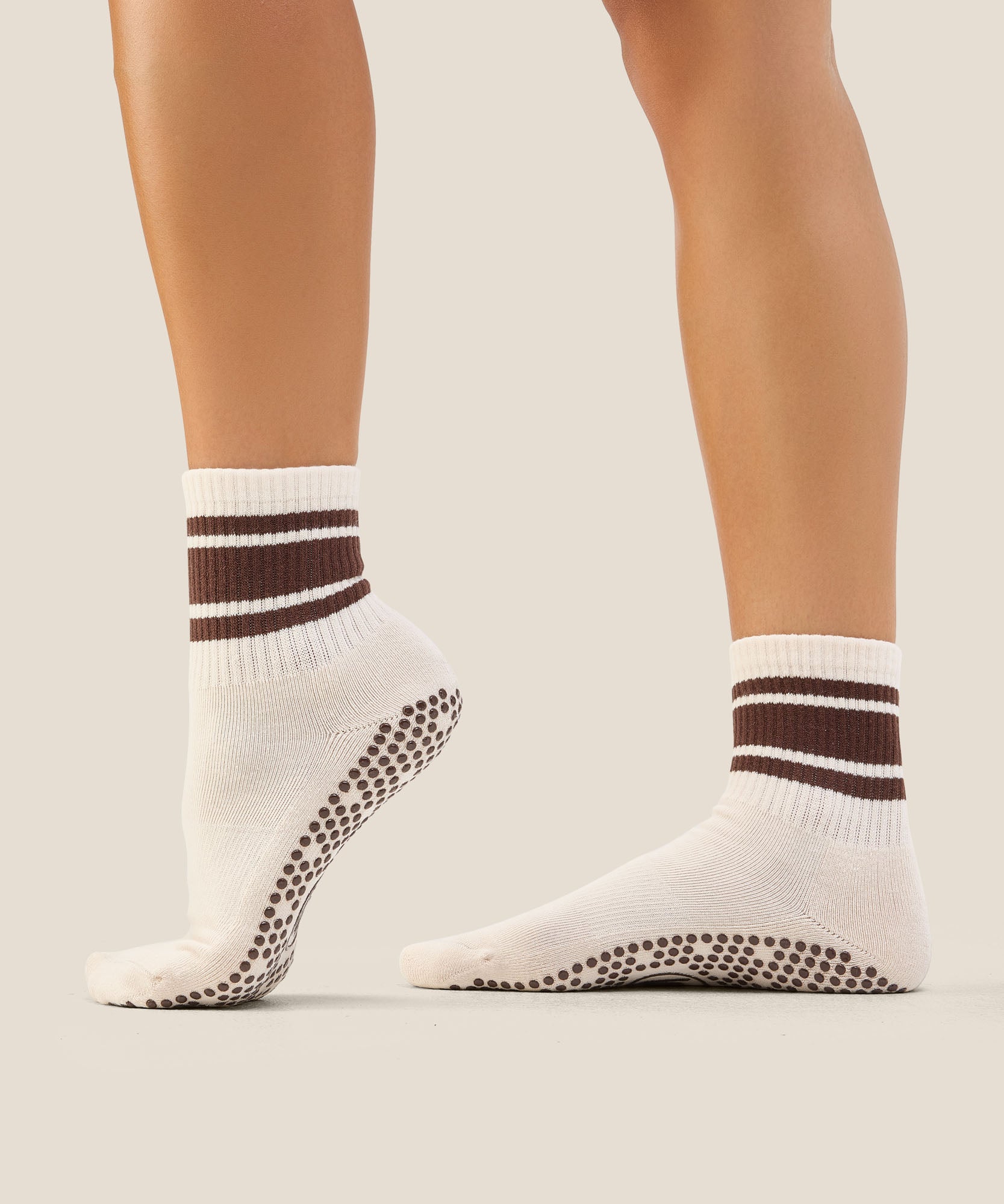 Crew Grip Socks - Oat Espresso Stripe