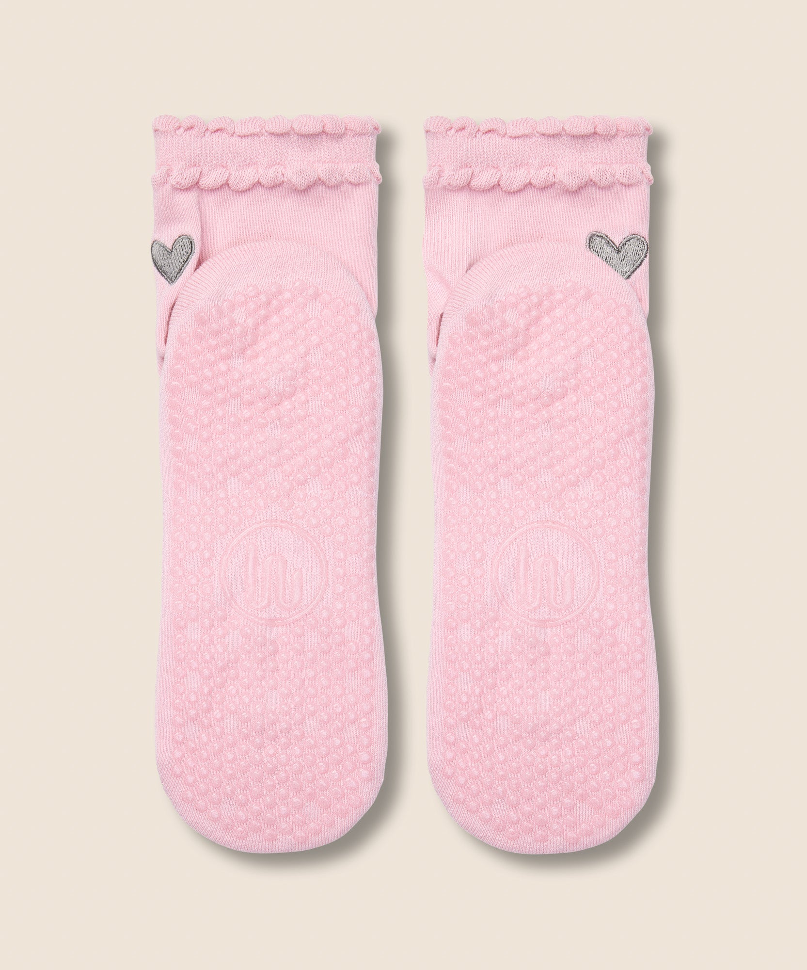 Crew Grip Socks - Heart Ruffle Pink
