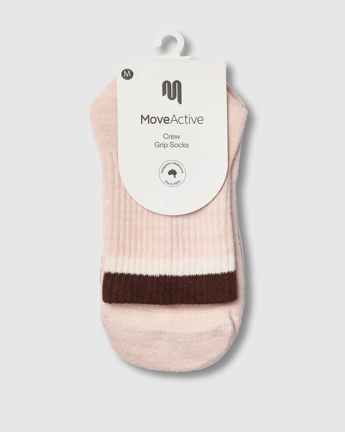 Crew Grip Socks - Block Stripes Soft Pink Marle & Espresso