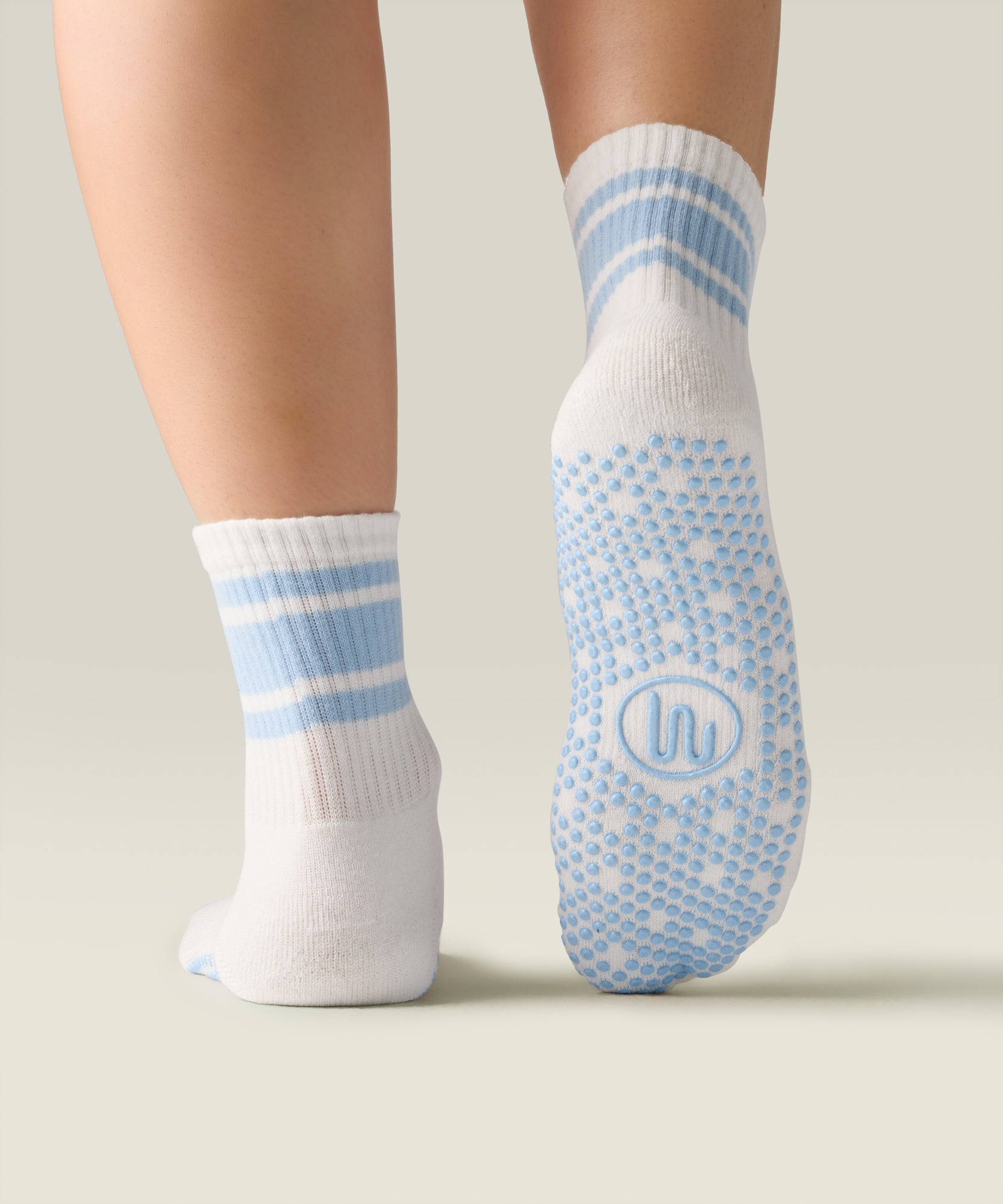 Crew Non Slip Grip Socks - Ivory Blue Stripe