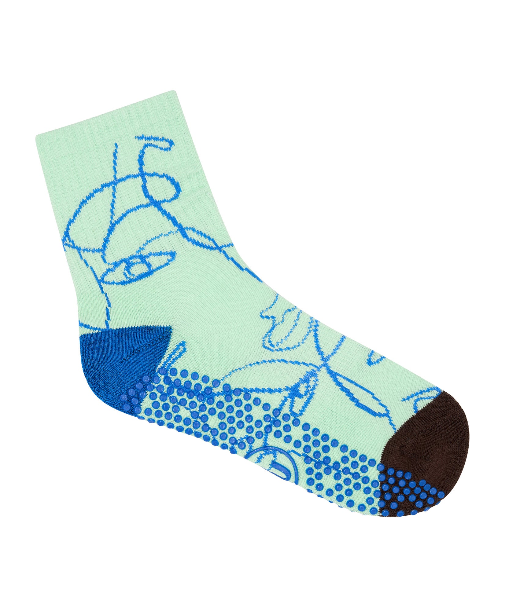 Crew Non Slip Grip Socks - Mint Abstract.