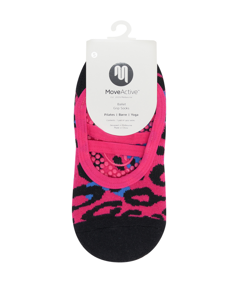 Comfortable and Durable Hot Pink Leopard Ballet Non Slip Grip Socks